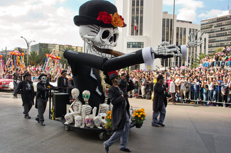 Mexico City, Mexico - October 29, 2016 : Day of the dead parade in Mexico city. The Day of the Dead...