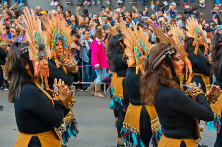 Mexico City, Mexico - October 29, 2016 : Day of the dead parade in Mexico city. The Day of the Dead is one of the most popular holidays in Mexico.のeditorial素材