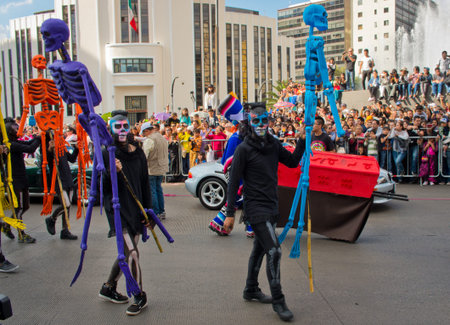 Mexico City, Mexico - October 29, 2016 : Day of the dead parade in Mexico city. The Day of the Dead is one of the most popular holidays in Mexico.のeditorial素材