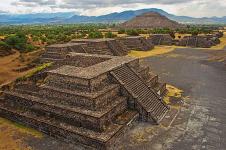 Beautiful pyramid of the Sun and platforms in Teotihuacan, Mexicoの写真素材