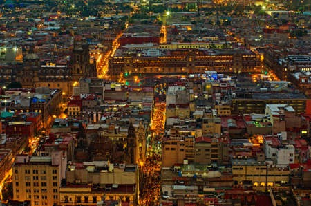 Beautiful top view of Zocalo at night, Mexico-city, Mexicoの写真素材