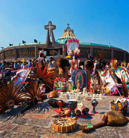 Mexico City, Mexico - December 12, 2016: Celebration of the Day of the Virgin of Guadalupe with a mass ceremony in her honor on square of Basilica of Our Lady of Guadalupeのeditorial素材