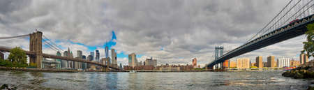 Panoramic view of Manhattan and Brooklyn Bridges from Brooklyn. Cityscape of New Yorkの写真素材