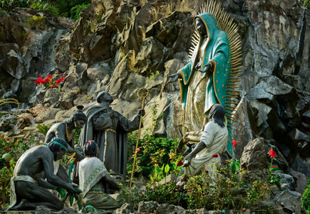 Mexico City, Mexico - November 30, 2016: Monument La Ofrenda in Tepeyac Garden, work of Aurelio G.D. Mendoza - The Virgin Of Guadalupe receives gifts from the native people of Mexico.のeditorial素材