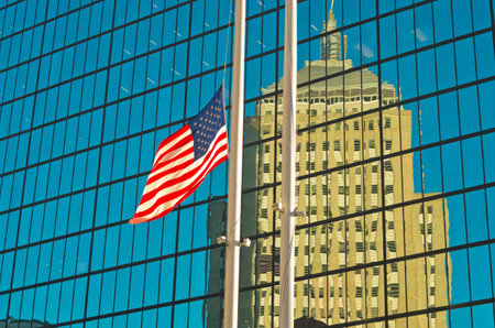 Flag of the USA outside building in Boston, USAのeditorial素材