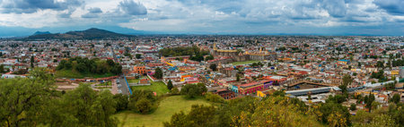 Cholula, Mexico - November 10, 2016: Aerial view of downtown and of Convent of San Gabriel in Cholula, Pueblaのeditorial素材