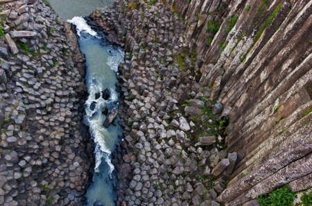 Basaltic Prisms of Santa Maria Regla. Tall columns of basalt rock in canyon, Huasca de Ocampo, Mexicoの写真素材