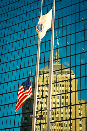Flag of the USA outside building in Boston, USAのeditorial素材