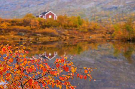 Rural mountain cabins at the mountains, Norwayの写真素材