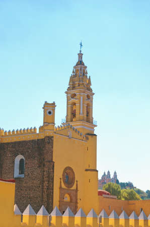 View of Convent of San Gabriel and Church of Our Lady of Remedies in Cholula, Mexicoの写真素材