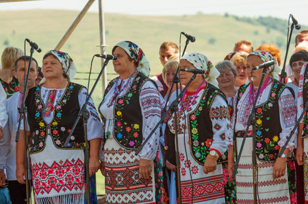 Turka, Ukraine - August 06, 2017: international boycos festival in Turka, Ukraine. Boykos or simply Highlanders (verkhovyntsi) are a Ukrainian ethnographic group located in the Carpathian Mountains of Ukraine.のeditorial素材