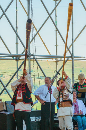Turka, Ukraine - August 06, 2017: international boycos festival in Turka, Ukraine. Boykos or simply Highlanders (verkhovyntsi) are a Ukrainian ethnographic group located in the Carpathian Mountains of Ukraine.のeditorial素材