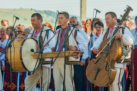 Turka, Ukraine - August 06, 2017: international boycos festival in Turka, Ukraine. Boykos or simply Highlanders (verkhovyntsi) are a Ukrainian ethnographic group located in the Carpathian Mountains of Ukraine.のeditorial素材