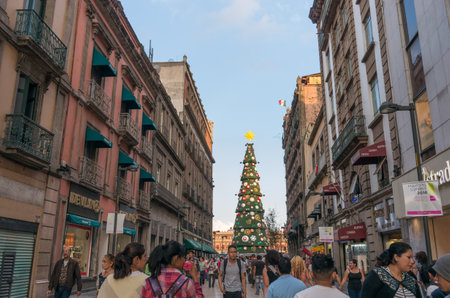 Mexico City, Mexico - November 30, 2016: Christmas Tree Decorations on Zocalo, Mexico Cityのeditorial素材