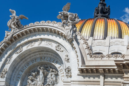Mexico City, Mexico - December 3, 2016: Detail of Bellas Artes (Palace of fine art) in Mexico City.のeditorial素材