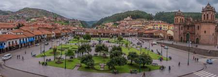 Cusco, Peru-March 18, 2015: Panoramic view of Plaza de Armas in Cusco, Peruのeditorial素材
