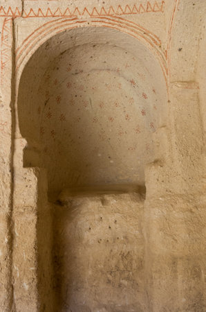 Cappadocia , Turkey - April 27, 2016:Interior of the Meskendir cave church with early ortodox christian fresco in Cappadocia, Central Anatolia, Turkey, UNESCO World Heritage Siteのeditorial素材