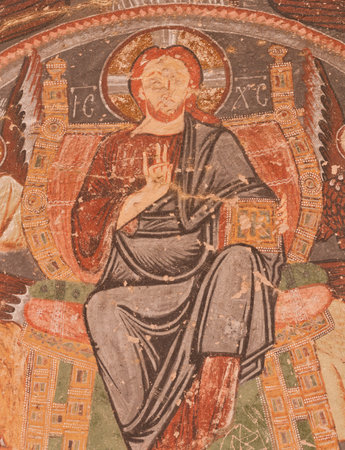 Cappadocia , Turkey - April 29, 2016: Church with early orthodox christian fresco in the Rose Valley in Cappadocia. Hacli Kilisesi (Church with Cross), Turkey, UNESCO World Heritage Siteのeditorial素材