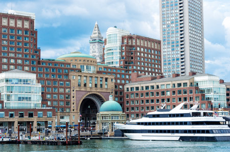 Boston, Massachusetts, USA- 12 August, 2016: View of Financial District and Harbor in Boston, Massachusetts, USAのeditorial素材