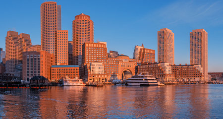 Boston, MA, USA - October 6, 2016: Panoramic view of Financial District and Harbor in Boston, Massachusetts, USAのeditorial素材