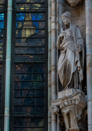 Milan, Italy - June 22, 2018: Outside decoration statues of Milan Cathedral (Duomo di Milano), Metropolitan Cathedral-Basilica of the Nativity of Saint Mary.のeditorial素材