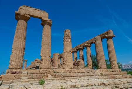 Ancient greek Temple of Juno in Agrigento, Sicily, Italyのeditorial素材