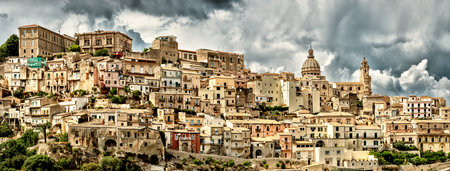 Panoramic view of Ragusa Ibla medieval town in Sicily, Italyのeditorial素材