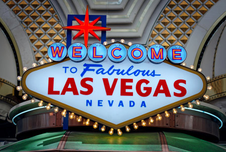 Las Vegas sign at twilight, Nevada, USAのeditorial素材