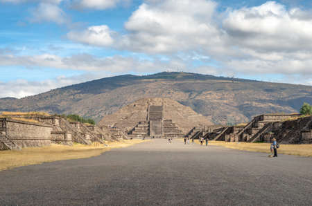 Pyramid of the Moon and the road of death in Teotihuacan, Mexicoの写真素材