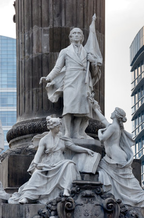 Mexico City, Mexico - November 15, 2016: group of marble statues of some of the heroes of the War of Independence next to the column Angel of Independence in Mexico City, Mexico.のeditorial素材