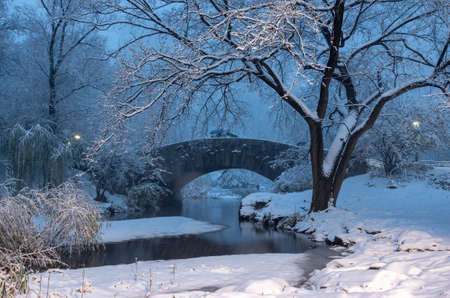Gapstow bridge during winter, Central Park New York City . USAの写真素材
