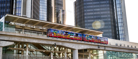 Detroit, Michigan, USA - November 23, 2018: The Detroit People Mover (DPM) is a 2.94-mile automated...
