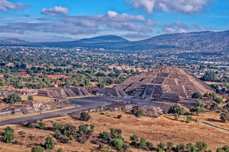 Pyramid of the Moon and the road of death in Teotihuacan, Mexico