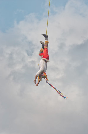 Mexico City, Mexico - November 15, 2016: Danza de los Voladores (Dance of the Flyers)- flying men...