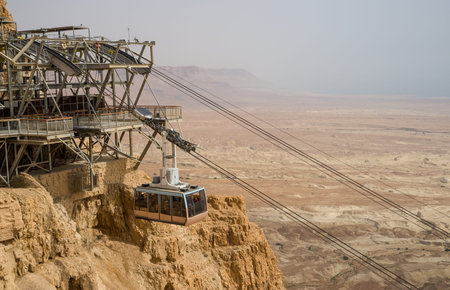 Cablecar at the ancient fortress of Masada in Israel. Masada National Park in the Dead Sea region of Israel.の写真素材