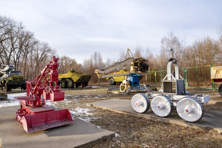 Chernobyl Exclusion Zone, Ukraine - February 23, 2019: Radio-controlled equipment for radiation treatment in Chernobyl Exclusion Zone, Ukraineのeditorial素材