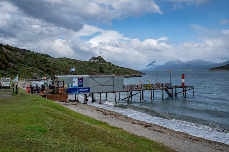 Ushuaia, Argentina- January 19, 2020: Post office El Correo del Fin del Mundo ( End of the World Post Office) at the Bahia Lapataia fjord in the extreme south of Tierra Del Fuego, Ushuaia, Argentinaのeditorial素材