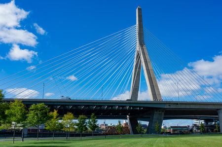 Zakim Bunker Hill Memorial Bridge in Boston, Massachusetts, USAの写真素材