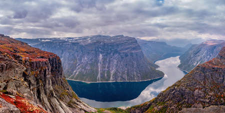 Autumn landscapes in mountains. Trolltunga, Norwayの写真素材