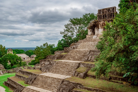 View of the archaeological site of Palenque, Mexicoのeditorial素材
