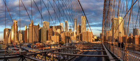 10/31/2018: Brooklyn Bridge during sunrise in New York. USA