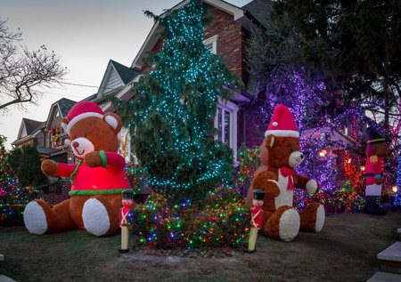 Brooklyn, New York USA, December 10, 2018: Christmas decorations of houses in the neighborhood of Dyker Heights, in southwest of Brooklyn, in New York. USAのeditorial素材