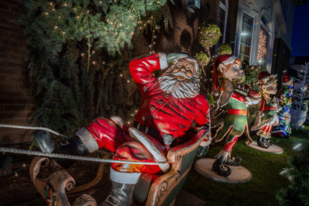 Brooklyn, New York USA, December 10, 2018: Christmas decorations of houses in the neighborhood of Dyker Heights, in southwest of Brooklyn, in New York. USAのeditorial素材