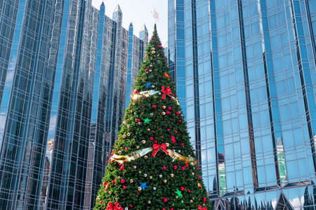 Christmas tree in downtown Pittsburgh. Pennsylvania, USAの写真素材