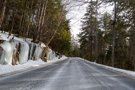 Winter road in Acadia National Park, Maine, USAの写真素材