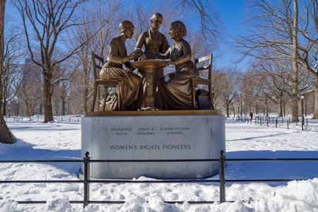 New York City, USA - February 8, 2021: The Women's Rights Pioneers Monument is a sculpture by Meredith Bergmann in Central Park during winter, New York City. USAのeditorial素材