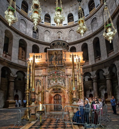 Jerusalem, Israel - May 4, 2019:: Interior of Church of the Holy Sepulcher, the greatest Christian shrine in the worldのeditorial素材