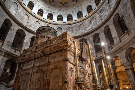 Jerusalem, Israel - May 4, 2019:: Interior of Church of the Holy Sepulcher, the greatest Christian shrine in the worldのeditorial素材