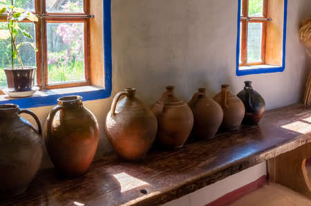 Interior of old ukrainian house, Open-air Museum of Folk Architecture and Folkways of Ukraine in Pyrohiv (Pirogovo) village near Kiev, Ukraineの写真素材