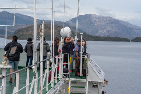 Patagonian Fjords, Chile - 22 January 2020: Navimag ferry in Patagonian Fjords, between Puerto Montt and Puerto Natales. Chileのeditorial素材